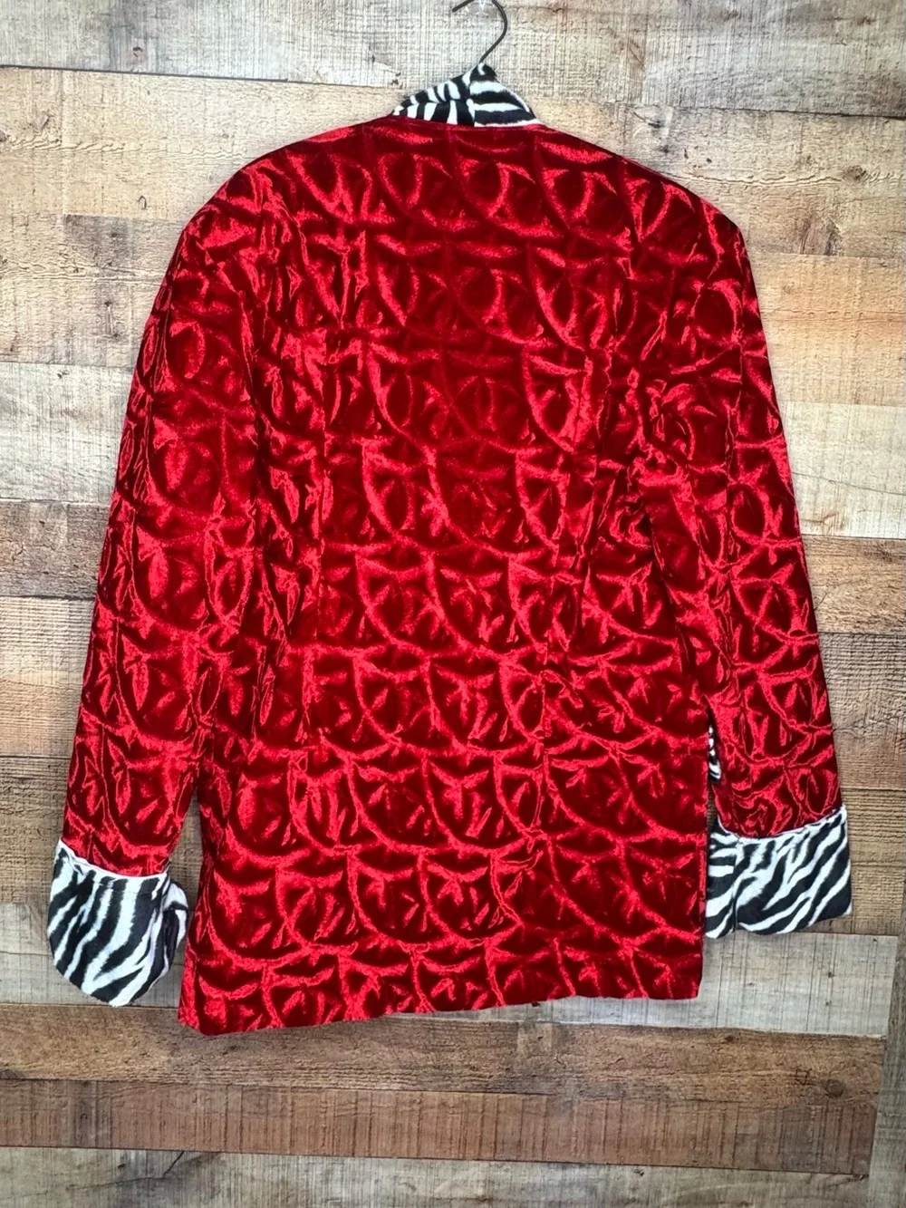 VTG Pimp Red Crush Velvet Zebra Trim Costume Smoking Jacket Pants Set Halloween
